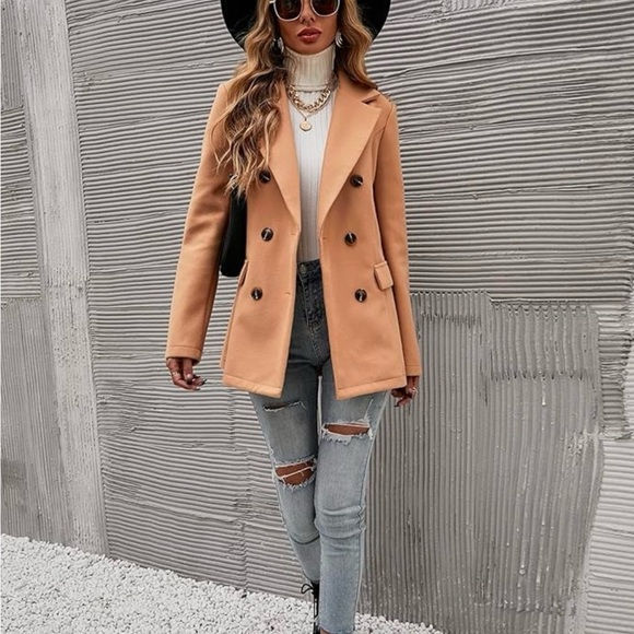 Camel Double-Breasted Women's Blazer Jacket - Picture 3 of 10